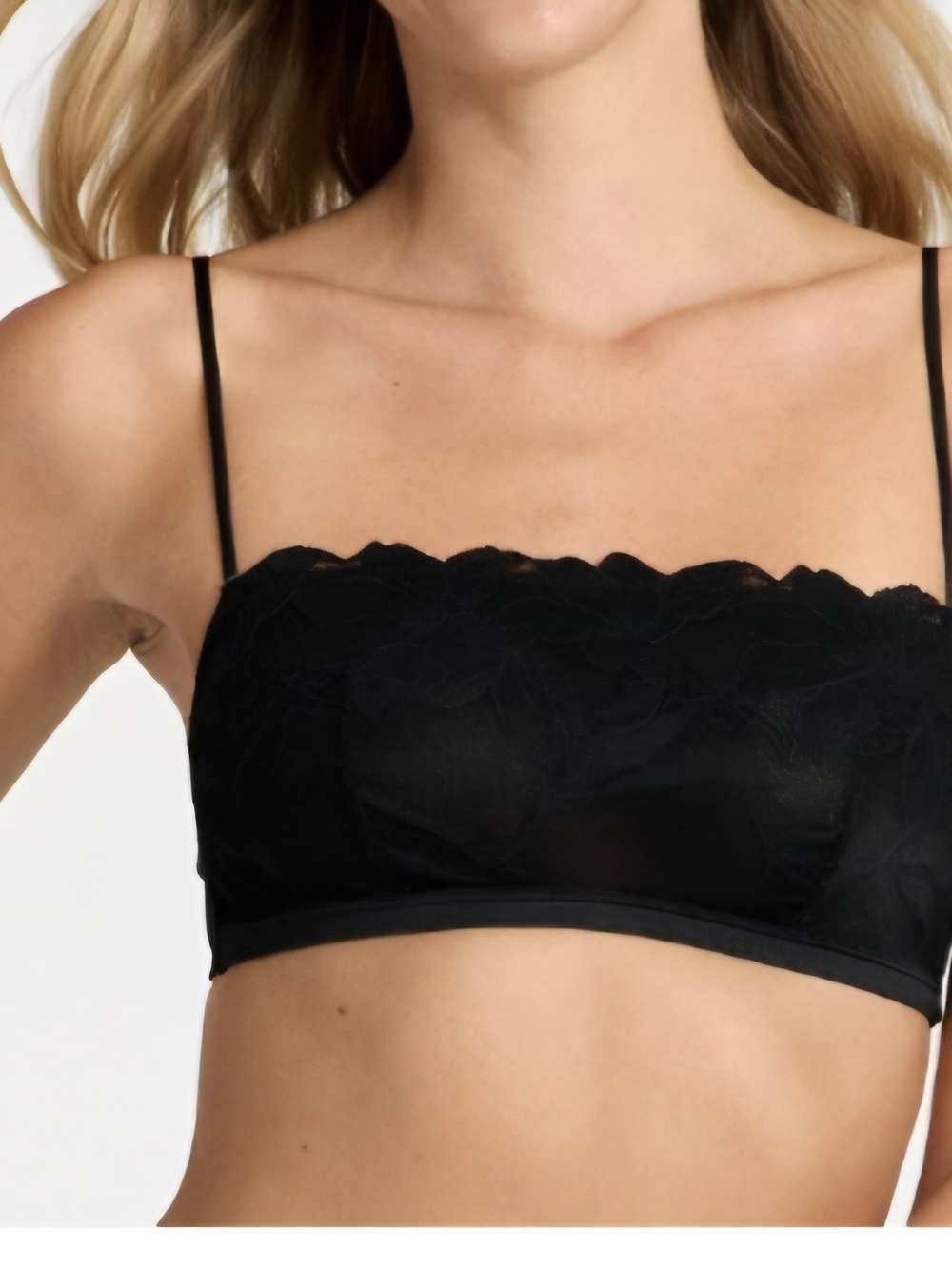 Auden Black Floral Lace Bandeau Bralette with Thin Straps